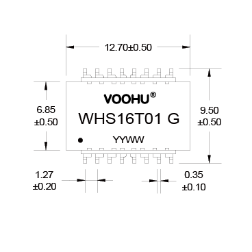 WHS16T01G  单口 SMD 百兆 PIN16 non-PoE 以太网变压器