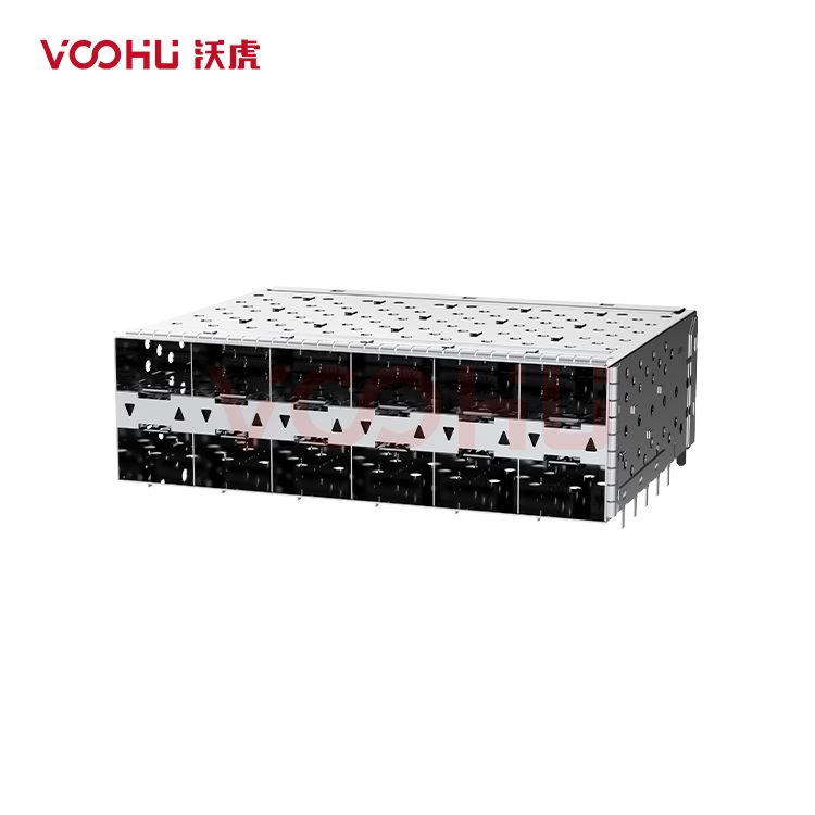 WHSFP16026F034 SFP+ 2×6 10G Press-Fit Cage+Connector SFP镀金厚度30U 镀镍 30U 光纤笼子