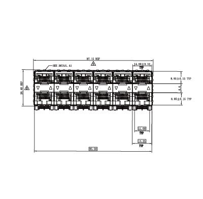 WHSFP06026F043 SFP 2×6 5G Cage+Connector SFP镀金厚度30U 镀镍 30U 光纤笼子