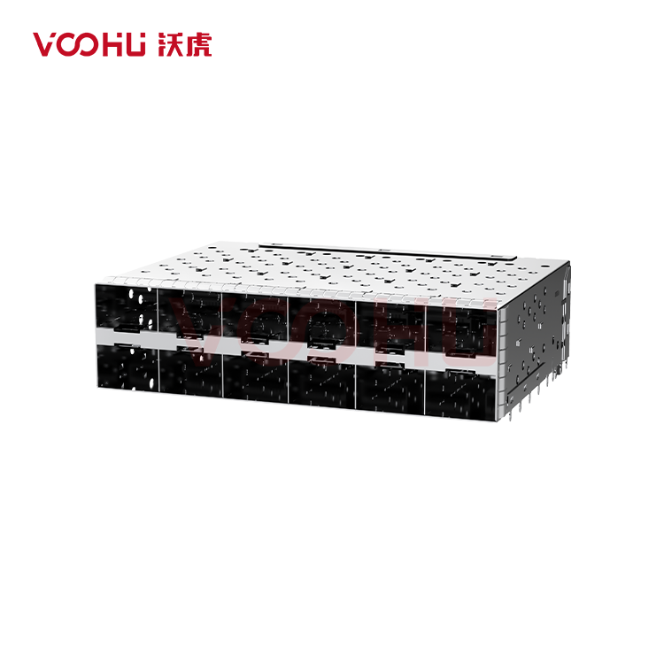 WHSFP15926F008 SFP+ 2×6 10G Press-Fit Cage+Connector SFP镀金厚度30U 镀镍 30U 光纤笼子