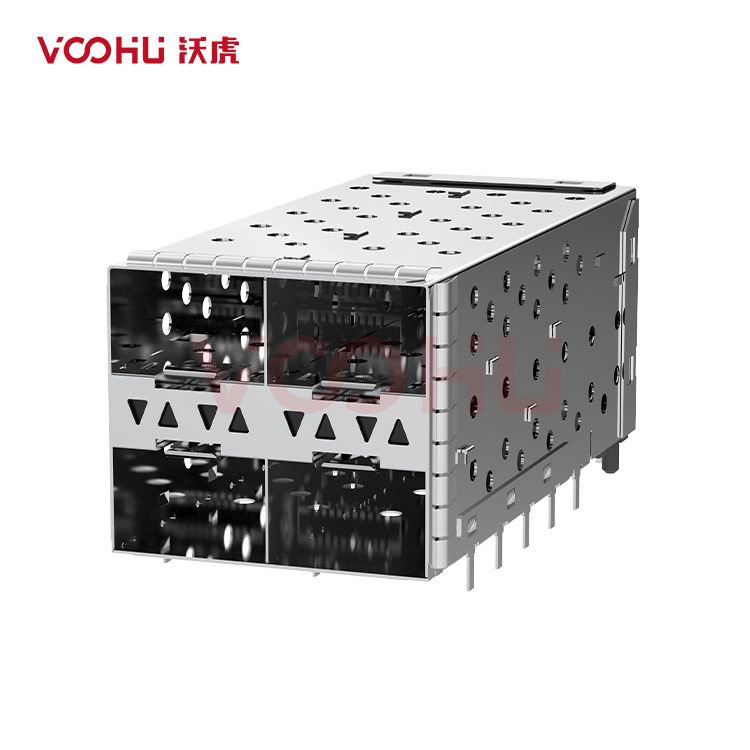 WHSFP15422D008  SFP+ 2×2 10G Press-Fit  Cage+Connector SFP镀金厚度15U 光纤笼子