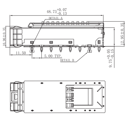 WHSFP30211W018 SFP28 1 × 1 25G 散热片 Cage 光纤笼子