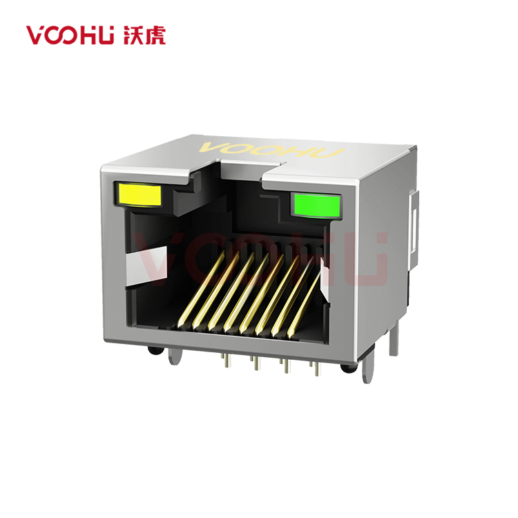 SYT60S1188AB1A6DY1008(弯脚)  90° 侧面插入 1*1 开口朝上 LED G/Y 带屏蔽 DIP RJ45（低高度）
