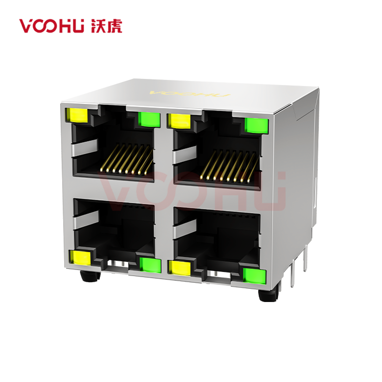 SYT59212288AB1A1DY1C022短体 90° 侧面插入 2*2 开口朝上/下 LED Y/G 带屏蔽 DIP RJ45