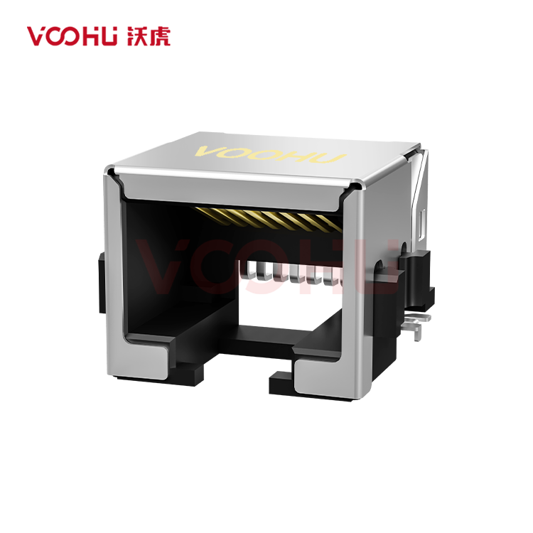 SYT-82A86MMNL 90° 侧面插入 1*1 开口朝下 无LED 带屏蔽 DIP 沉板RJ45连接器