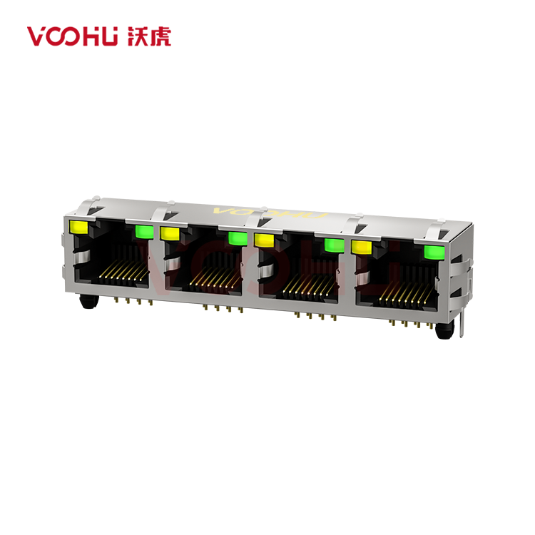 SYT561488DB1A3DY1027 90° 侧面插入 1*4 开口朝上  LED Y/G 带屏蔽 DIP  RJ45