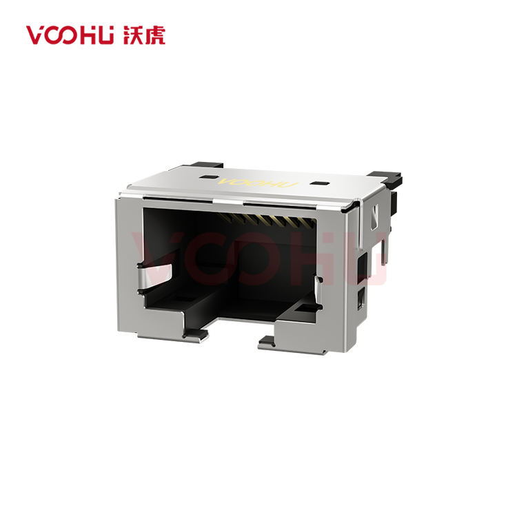 SYTCB41F1188GWWA6DB1B075 90° 侧面插入 1*1 开口朝下 无LED 带屏蔽 DIP 沉板RJ45连接器