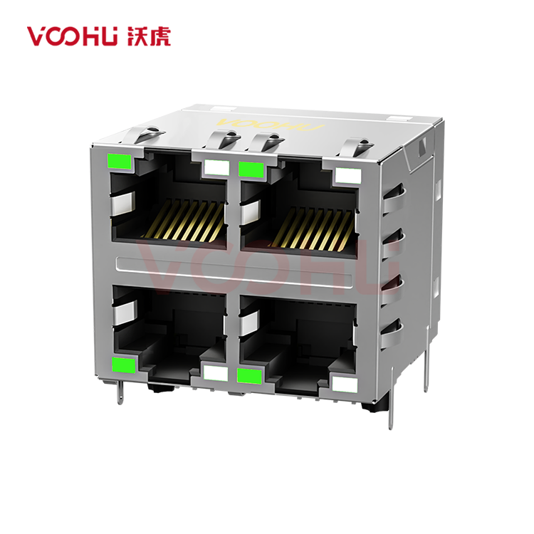 SYT22Q042DE3A2D359 90° 侧面插入 2*2 开口朝上/下 100/1000M  LED G/GY DIP RJ45