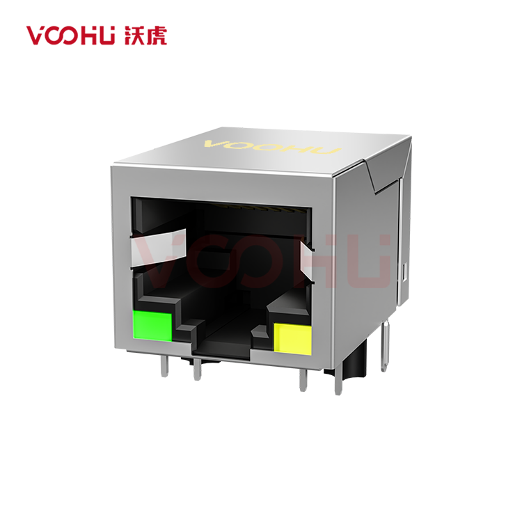 SYT59211118AB2A3DY1027 90° 侧面插入 1*1 开口朝下 LED G/Y 带屏蔽 DIP RJ45