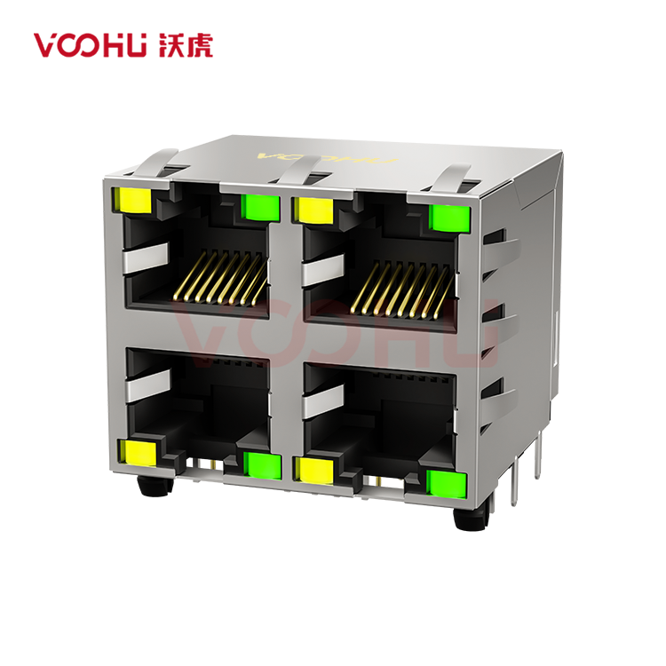 SYT59212288DB1A1DY1C022短体  90° 侧面插入  2*2 开口朝上/下 LED Y/G 带屏蔽 DIP RJ45