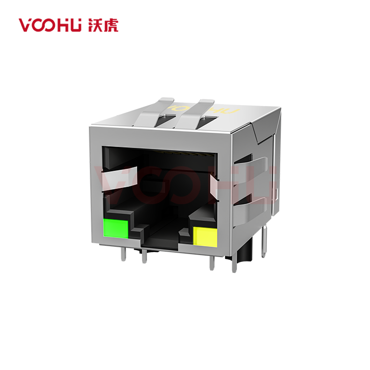 SYT111B002DB2A1D 90° 侧面插入 1*1 开口朝下 10/100M  LED G/Y 带屏蔽 DIP RJ45