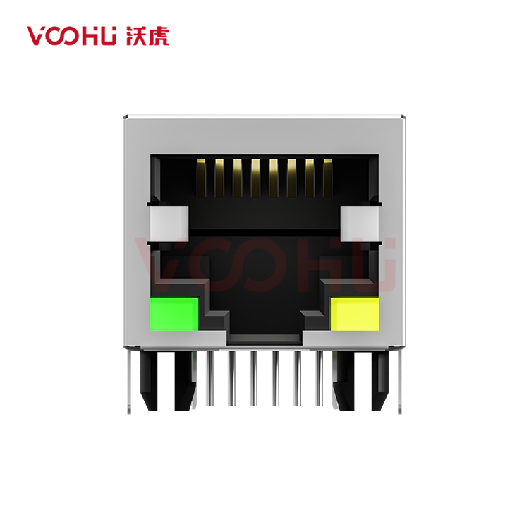 SYT59211118AA2A3DY1027 90&deg; 侧面插入 1*1 开口朝下 LED G/Y 带屏蔽 DIP RJ45