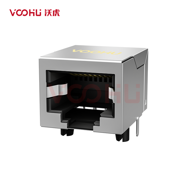 SYT56211118GWA3DY1027 90° 侧面插入 1*1 开口朝上 无LED 带屏蔽 DIP  RJ45