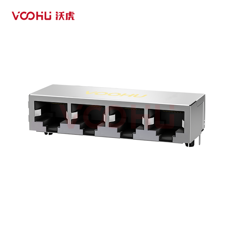 SYT59211418GWA1D7Y1022 90° 侧面插入 1*4 开口朝下 无LED 带屏蔽 DIP RJ45