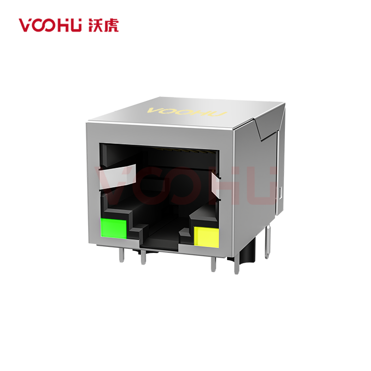 SYT111B002BA2A1D 90° 侧面插入 1*1 开口朝下 10/100M  LED G/Y 带屏蔽 DIP RJ45