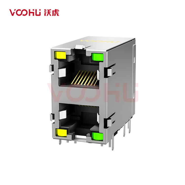 SYT59212188DB1A1DY1B022长体 90° 侧面插入 2*1 开口朝上/下 LED Y/G 带屏蔽 DIP RJ45
