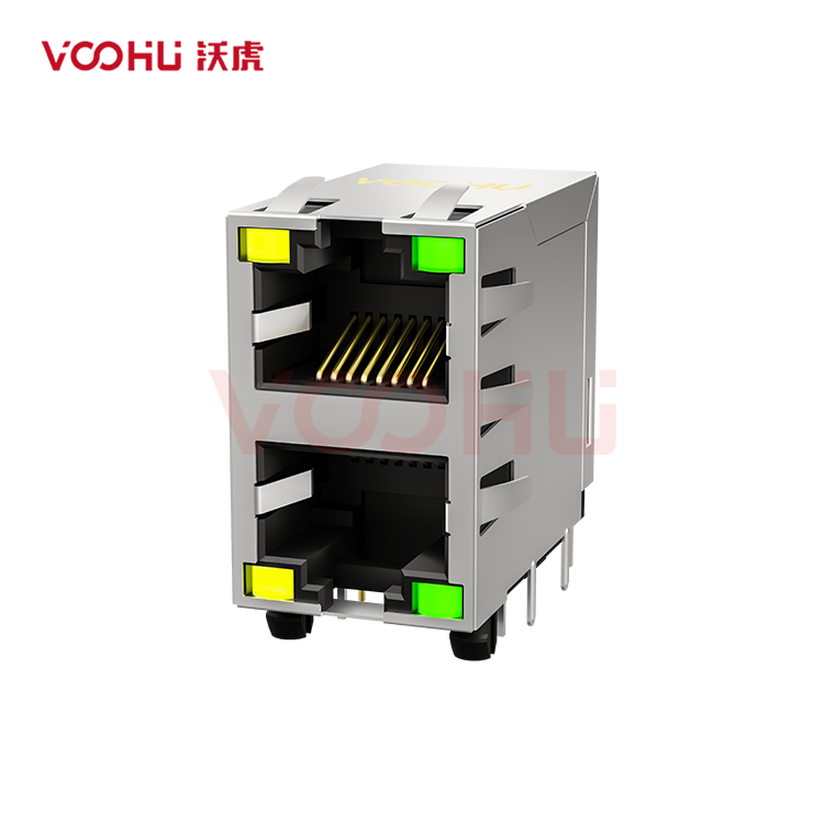 SYT59212188DB1A1DY1C022短体 90° 侧面插入 2*1 开口朝上/下 LED Y/G 带屏蔽 DIP RJ45