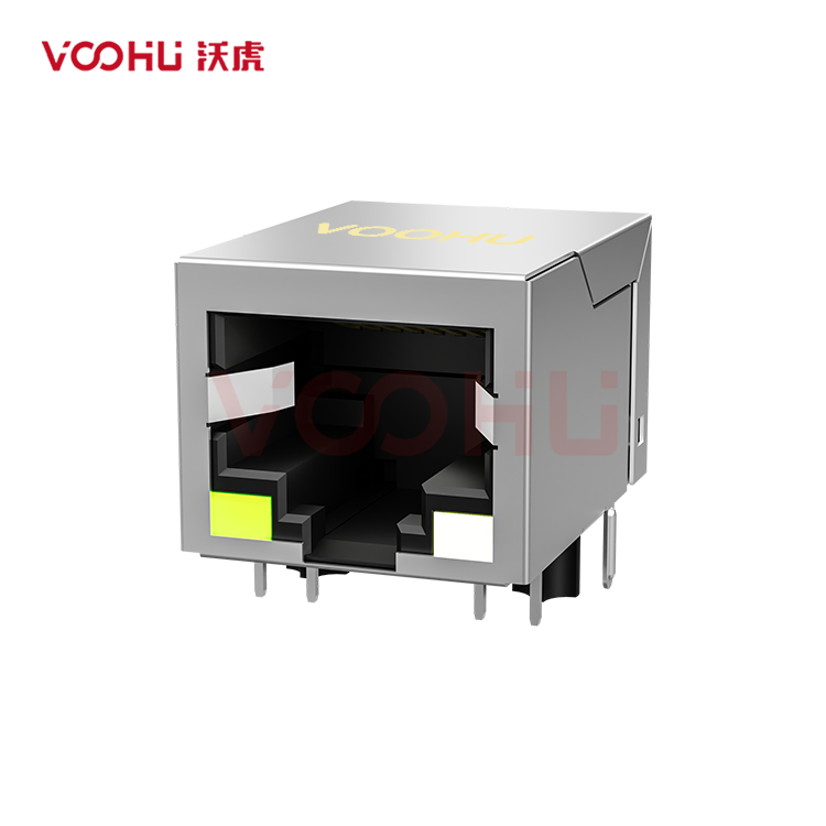 SYT59211188AE5A1DY1006 90° 侧面插入 1*1 开口朝下 LED Y/GO 带屏蔽 DIP RJ45
