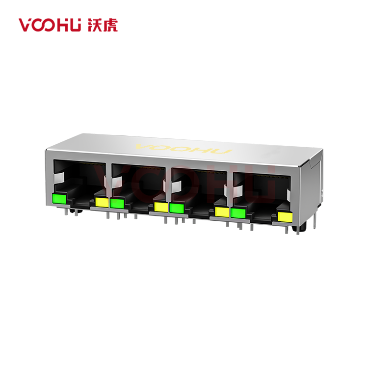 SYT59211488AB2A1DY1006 90° 侧面插入 1*4  开口朝下 LED G/Y 带屏蔽 DIP RJ45