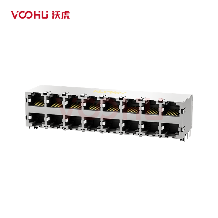 SYT59212888HWA1DY1A022短体 90° 侧面插入 2*8 开口朝上/下 LED Y/G 带屏蔽 DIP RJ45
