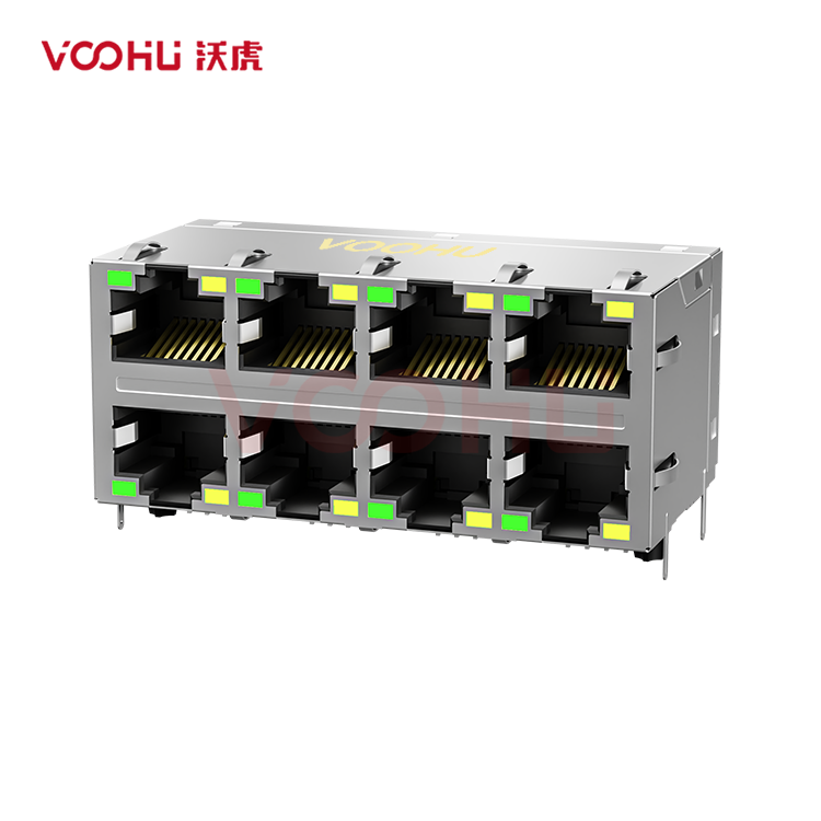 SYT24B083DC2A2D057 90° 侧面插入  2*4 开口朝上/下 10/100M LED G/Y DIP  RJ45