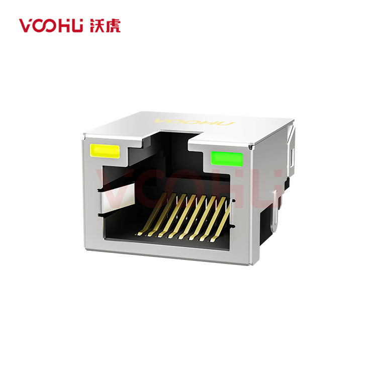 SYT-CB4.2YGZNL 90° 侧面插入 1*1 开口朝上 LED Y/G 带屏蔽 DIP  沉板RJ45连接器