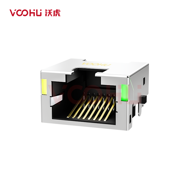 SYTCB701188CB1W6DB1186 90° 侧面插入 1*1 开口朝上 LED Y/G 带屏蔽 DIP 沉板RJ45连接器