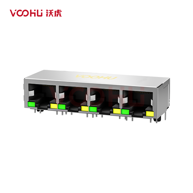 SYT114Q070AB2A1D 90° 侧面插入 1*4 开口朝下 100/1000M LED G/Y DIP RJ45