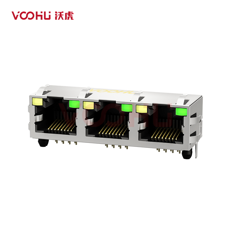 SYT561388DB1A1DY1006 90° 侧面插入 1*3 开口朝上  LED Y/G 带屏蔽 DIP RJ45