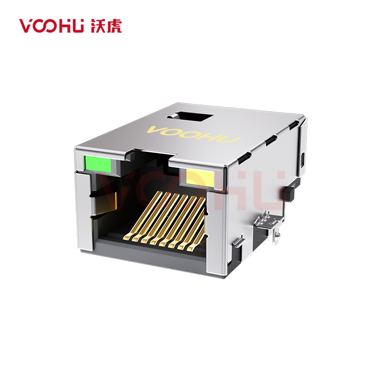 SYT1511B031CB2W7CBD057 90° 侧面插入 1*1 开口朝上 10/100M LED G/Y DIP  沉板RJ45连接器