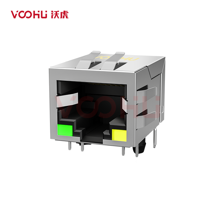 SYT-320BNL 90° 侧面插入 1*1 开口朝下 100/1000M LED G/Y  DIP RJ45