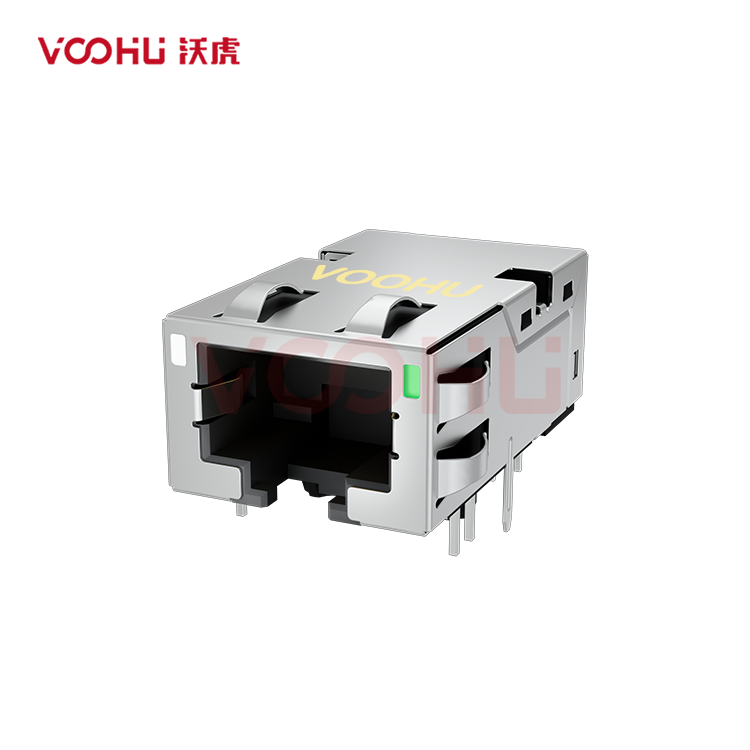 SYT1611Q002FF3A10DC057 90° 侧面插入 1*1 开口朝下 10G 有LED YG/G DIP RJ45（低高度）