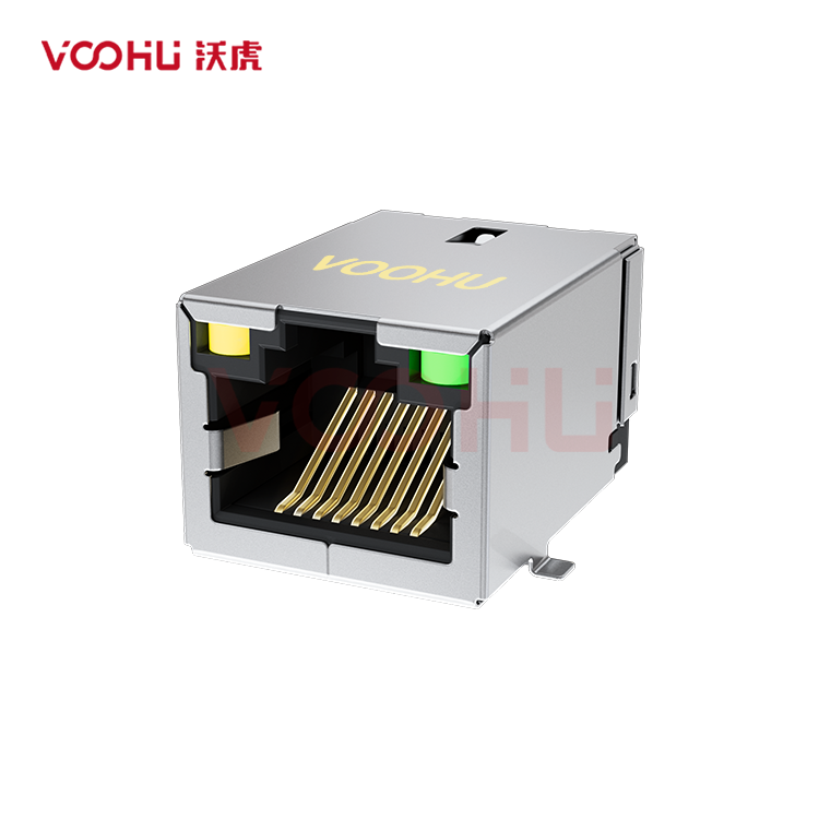 SYT211Q380AA1A7S009 90° 侧面插入 1*1 开口朝上 100/1000M LED G/Y DIP RJ45