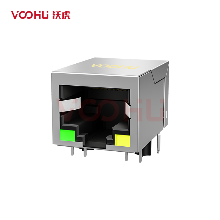 SYT-320DNL 90° 侧面插入 1*1 开口朝下 100/1000M LED G/Y  DIP RJ45