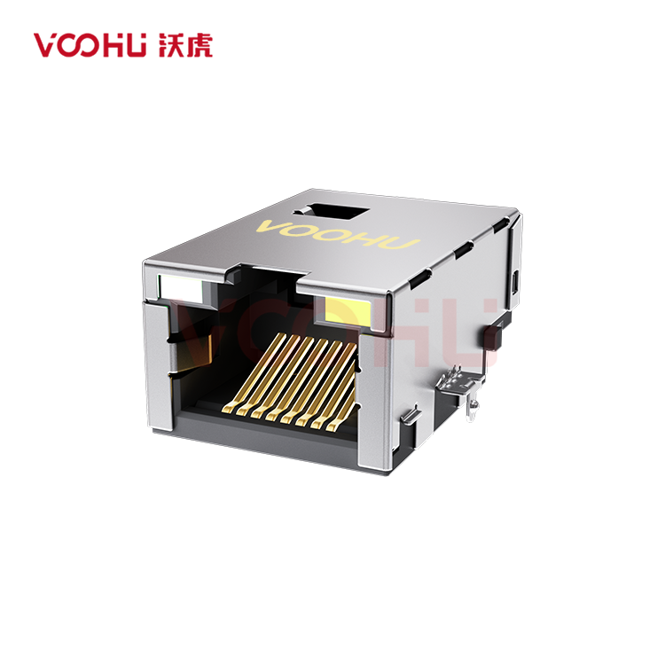 SYT1511Q153CF5W7CBD057 90° 侧面插入 1*1 开口朝上 100/1000M  LED GO/Y DIP RJ45（低高度）