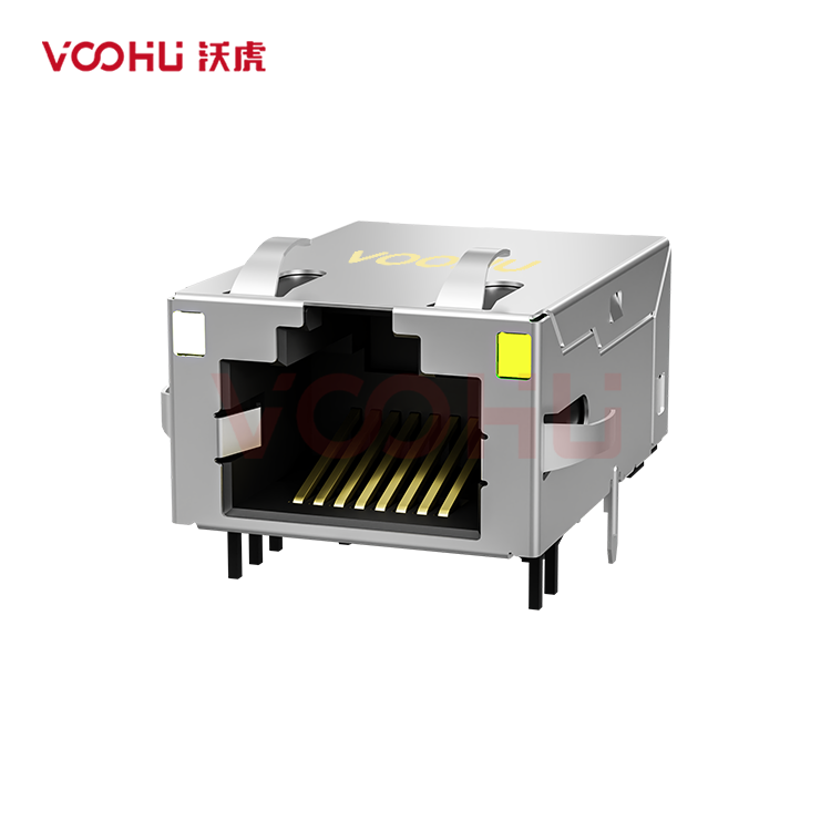SYT811Q112FN4A10D057 90° 侧面插入 1*1 开口朝上 100/1000M  LED OG/Y DIP RJ45（低高度）