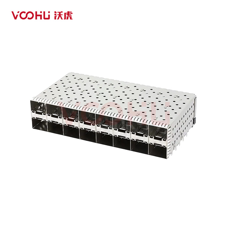 WHSFP16128F007 SFP+ 2×8 10G Press-Fit Cage+Connector SFP镀金厚度30U 镀镍30U 光纤笼子