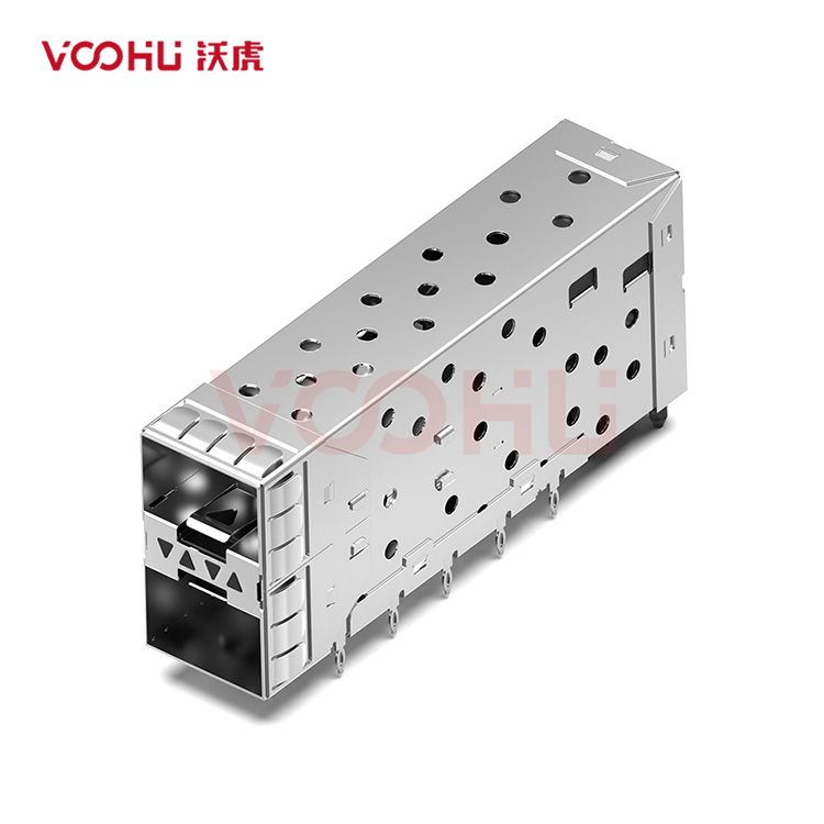WHSFP15221D008 SFP+ 2×1 10G Press-Fit  Cage+Connector SFP镀金厚度15U 光纤笼子