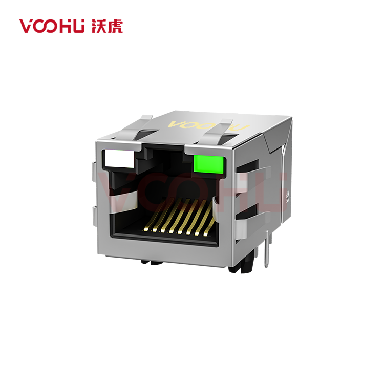 SYT311Q070DJ3A4DN 90° 侧面插入 1*1 开口朝上 GY/G 100/1000M DIP RJ45