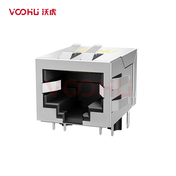 SYT111Q070HWA1D 90° 侧面插入 1*1 开口朝下 带弹片 100/1000M DIP RJ45
