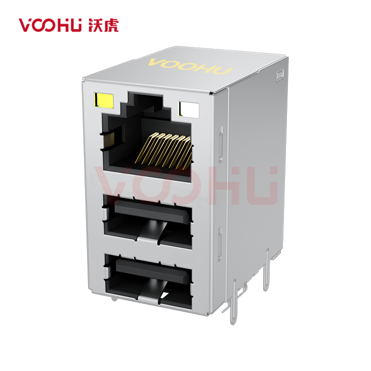 SYT711U3Q009AE8WDBN359 90° 侧面插入 1*1 开口朝上 Y/OG 100/1000M DIP RJ45+USB