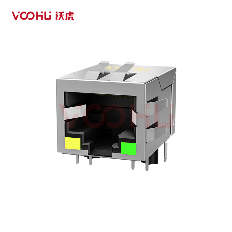 SYT111B127DB1A1DP 90° 侧面插入 1*1 开口朝下 10/100M PoE350mA Y/G DIP RJ45