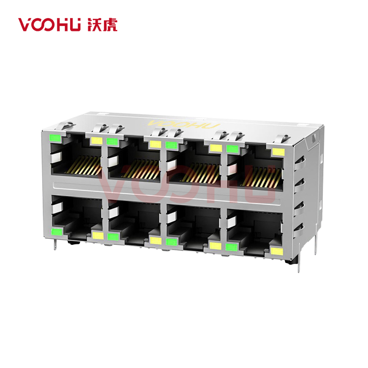 SYT24B083DC2A2D057 90° 侧面插入 2*4  开口朝上/下 G/Y 10/100BASE DIP RJ45
