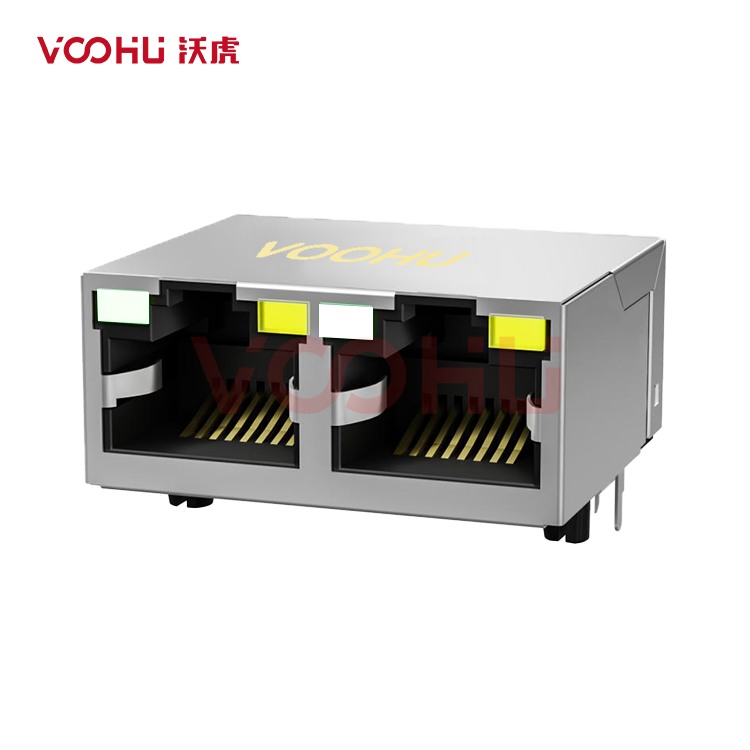 SYT312Q106AF5A4DN 90° 侧面插入 1*2 开口朝上 GO/Y 100/1000M DIP RJ45