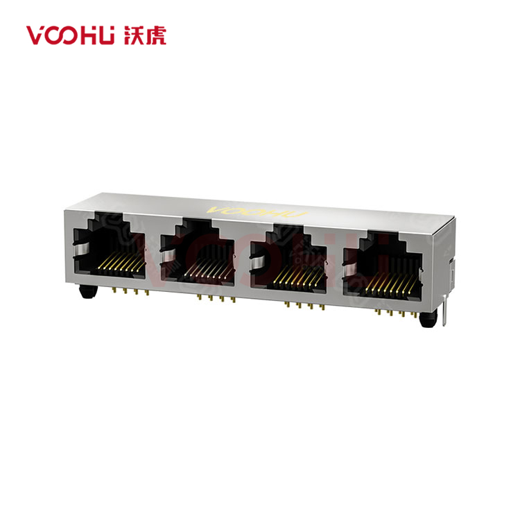 SYT561488GWA3DY1027 90° 侧面插入 1*4 开口朝上  带屏蔽 RJ45直通