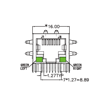SYT111B002DB3A1D  90° 侧面插入  开口朝下 1X1 10/100BASE 左绿右绿 RJ45