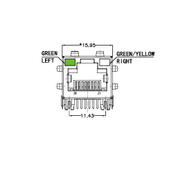 SYT211Q028FE3A4D 90° 侧面插入 1*1 开口朝上 100/1000M G/GY DIP RJ45