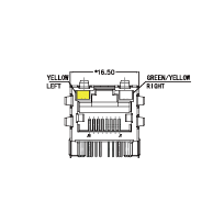 SYT411Q199DE1A1DP  90° 侧面插入 1*1 开口朝上 Y/GY 1000BASE POE+ DIP RJ45