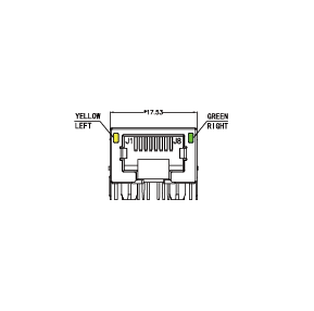 SYT1611Q008CD1A10DB057  90° 侧面插入 1*1 开口朝下 Y/G 1000BASE DIP RJ45
