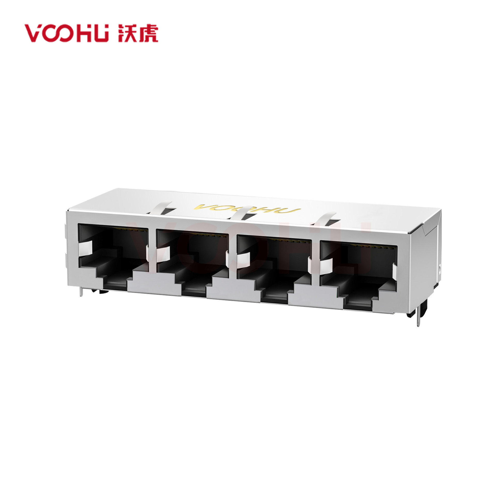 SYT59211418HWA1DY1022 90° 侧面插入 1*4  开口朝下  带屏蔽带弹片 DIP RJ45